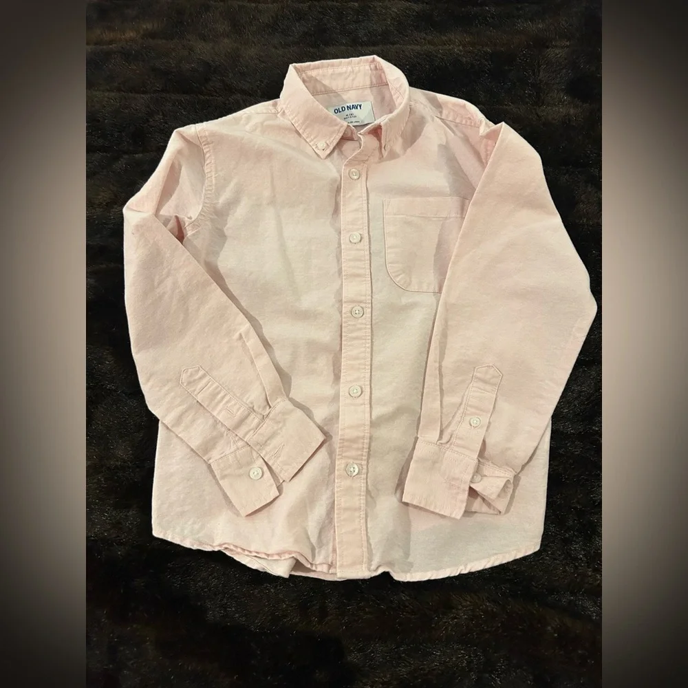 Old Navy Boys Button Down Shirt Size 8 Pink Long Sleeve Built-In Flex